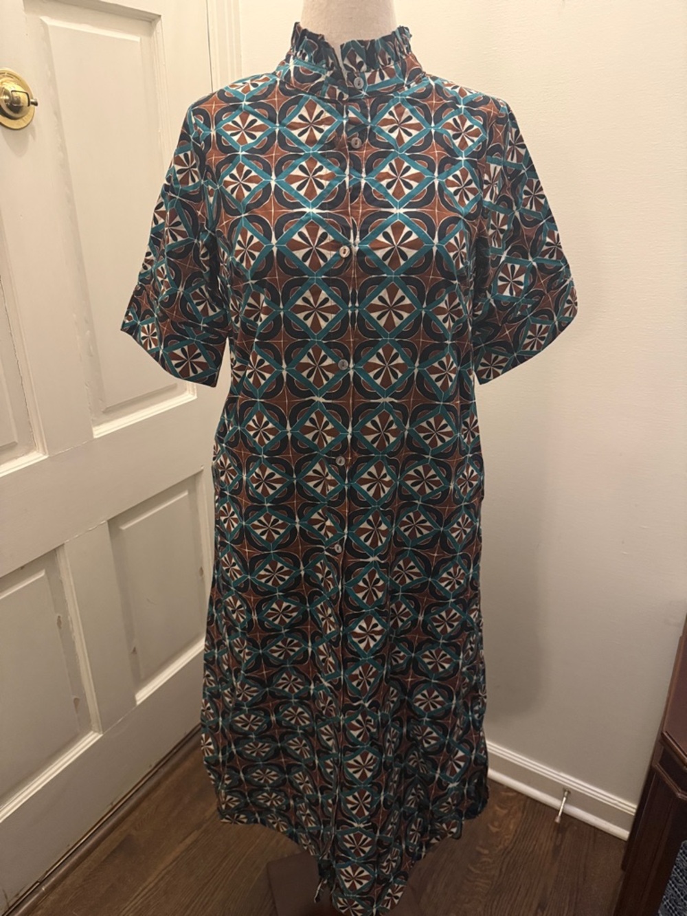 entro Teal & Brown Geometric Maxi Dress